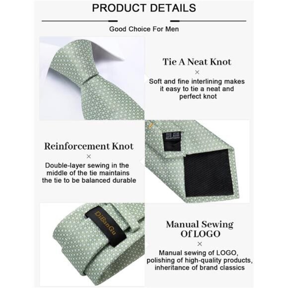 Plaid Tie Men's Silk Tie & Pocket Square Cufflinks Tie Clip Set Wedding Business - Picture 5 of 7